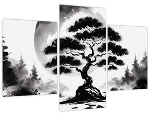 Kép – Fekete-fehér bonsai (90x60 cm)