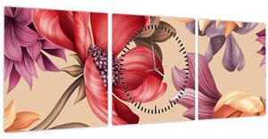 Kép - Vintage virágok (órával) (90x30 cm)