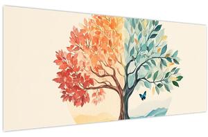 Kép – Duális fa pillangóval (120x50 cm)