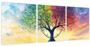 Kép – Évszakok festett fája (órával) (90x30 cm)