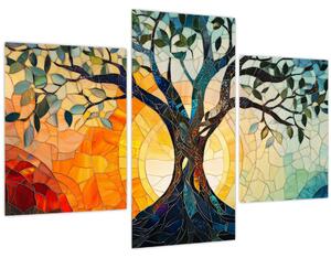 Kép – Mozaik – nap és fa I. (90x60 cm)
