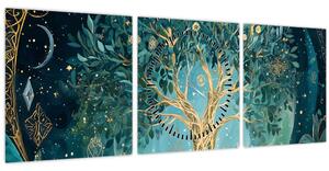 Kép – Életfa az univerzumban (órával) (90x30 cm)