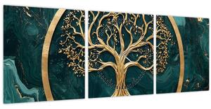 Kép – Márványban lévő arany életfa (órával) (90x30 cm)