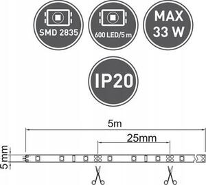 GTV LED Szalag - 19 W/FM, 60 W/5FM, 10 mm, 5 FM/Tekercs, 12 V, IP20, 1600 Lumen, Semleges Fehér