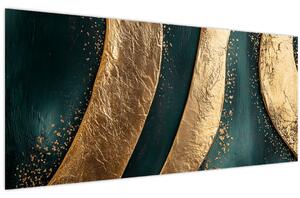 Kép - Zöld absztrakció arannyal I. (120x50 cm)