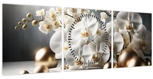 Kép - Orchidea és aranygolyók (órával) (90x30 cm)