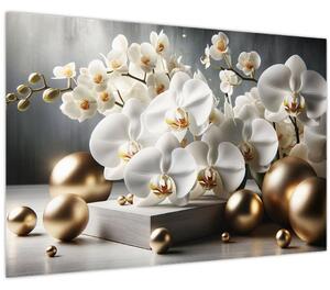 Kép - Orchidea és aranygolyók (90x60 cm)