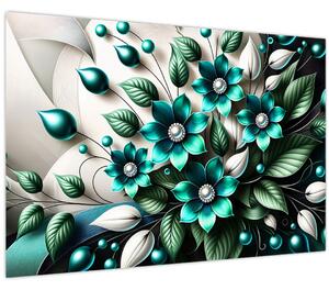 Kép - 3D türkiz virágok (90x60 cm)