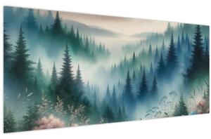 Kép - Erdős táj köddel (120x50 cm)
