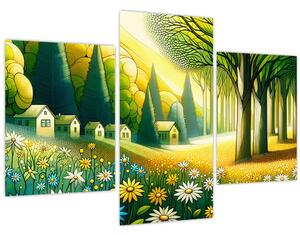 Kép - Falu sárga-zöld színekben (90x60 cm)