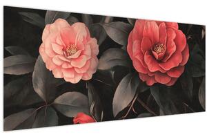 Kép - Vörös virágok sötét háttér előtt (120x50 cm)