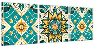 Kép - Türkiz minta (órával) (90x30 cm)