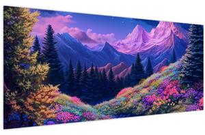 Kép - Lila táj teljes holdfénynél (120x50 cm)