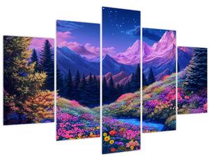 Kép - Lila táj teljes holdfénynél (150x105 cm)