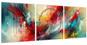 Kép – Absztrakció pirossal (órával) (90x30 cm)