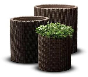 Keter Cylinder Planter Műrattan virágláda szett (3db) - Barna