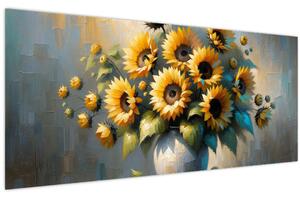 Kép – Napraforgós váza (120x50 cm)