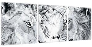 Kép - Rajzolt oroszlánfejek (órával) (90x30 cm)