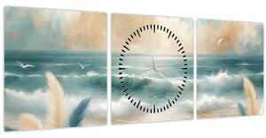 Kép – Festett strand lágy színekben (órával) (90x30 cm)