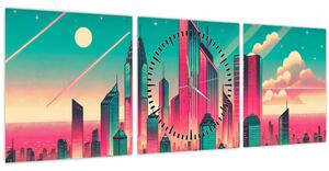 Kép – Nagyváros pop-art stílusban (órával) (90x30 cm)