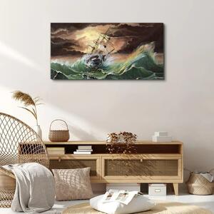 Vászonkép Hajóhajó óceán vihar hullámok