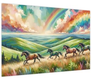 Kép – Vágtázó lovak a tájban (90x60 cm)