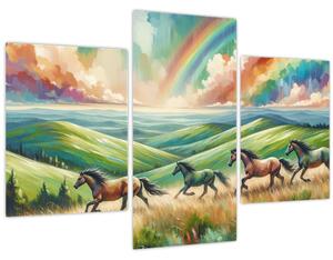 Kép – Vágtázó lovak a tájban (90x60 cm)