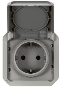 Legrand 069570L Plexo 55 2P+F csatlakozóaljzat mechanizmus csapófedéllel, rugós vezetékbekötéssel, szürke
