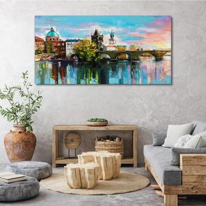 Vászonkép Városi folyó híd égboltja