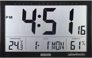 Rádiójel vezérelt digitális falióra 370 x 230 x 30 mm fekete Euro