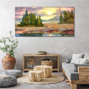 Vászonkép Akvarell fa naplemente
