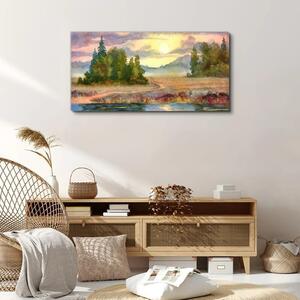 Vászonkép Akvarell fa naplemente
