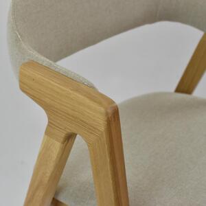Modern lekerekített tölgyfa szék, bézs színű kárpitozással