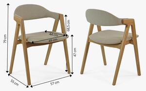 Modern lekerekített tölgyfa szék, bézs színű kárpitozással