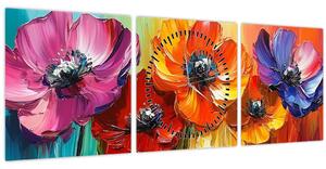 Kép - Öt színes virág (órával) (90x30 cm)