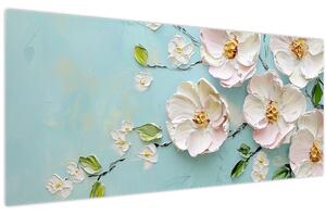 Kép - Virágok kék háttéren (120x50 cm)