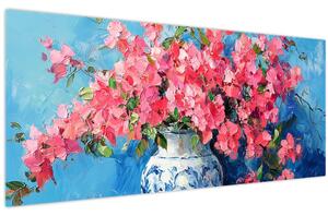 Kép - Váza rózsaszín virágokkal (120x50 cm)