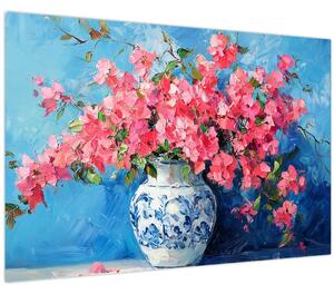 Kép - Váza rózsaszín virágokkal (90x60 cm)