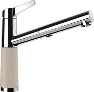 Schock SC-510 konyhai csaptelep Cristalite Sabbia kihúzható fejjel, 2 funkciós zuhany, gránit hatás, kerámiabetét, homok