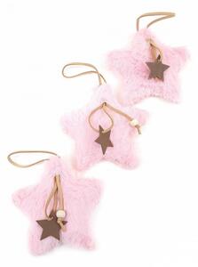 Rózsaszín szőrmés akasztós csillagok 3 db/csomag