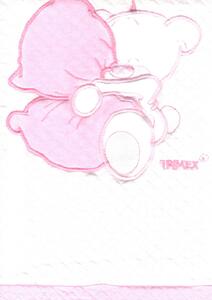 Pamut babapléd - fehér/rózsaszín ölelő maci