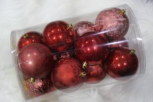 Piros műanyag karácsonyfa gömb 8cm 12db