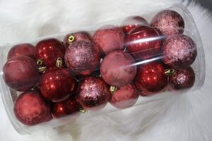 Piros műanyag karácsonyfa gömb 6cm 30db