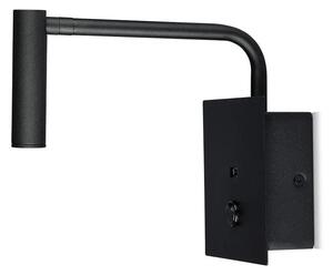 V-TAC fali LED COB olvasólámpa kapcsolóval és USB porttal fekete 3W meleg fehér, fekete - SKU 1487