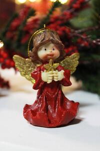 Piros felfüggeszthető angyal karácsonyfadísz 7cm