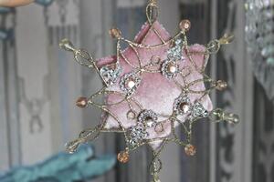 Rózsaszín gyöngy csillag karácsonyfadísz 14cm