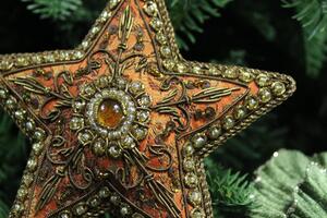 Narancssárga-arany karácsonyfadísz csillag 10 cm