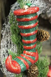 Zöldespiros karácsonyfadísz harisnya 13cm