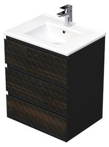 Fürdőszobaszekrény mosdóval SAT Cube Way 60x71x46 cm barna matt CUBE3D603ZHMOD