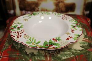 Piros és zöld karácsonyi mély tányér 22cm